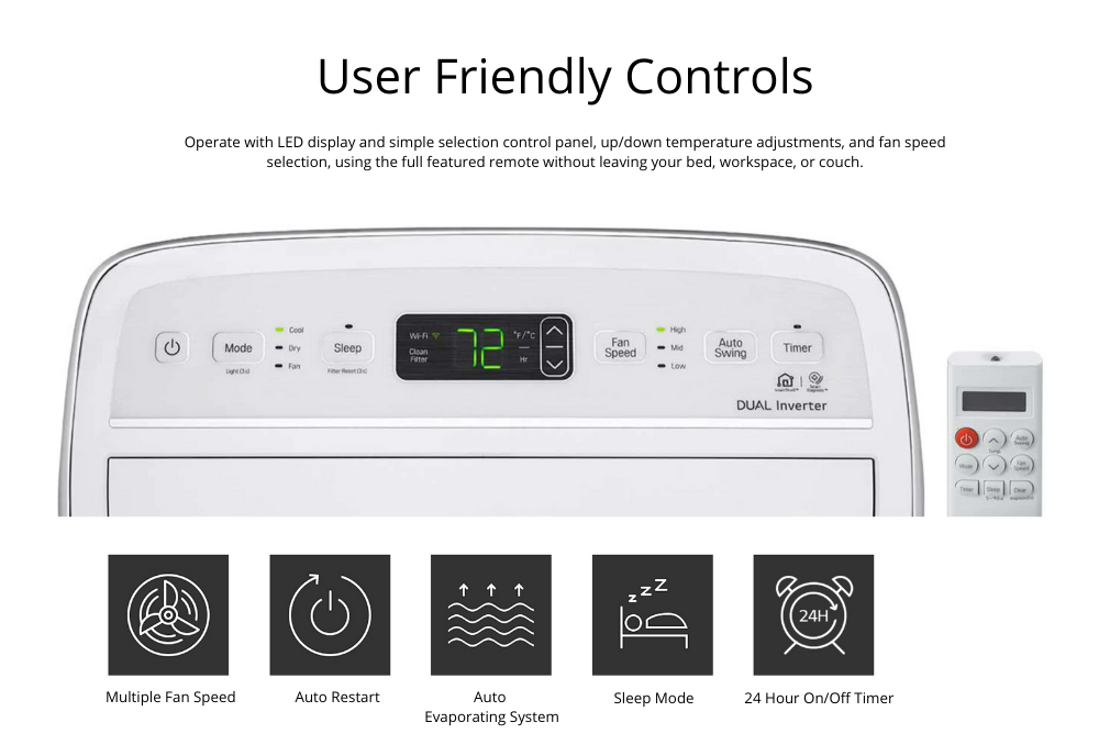 LG Portable Air Conditioner Easy Controls 